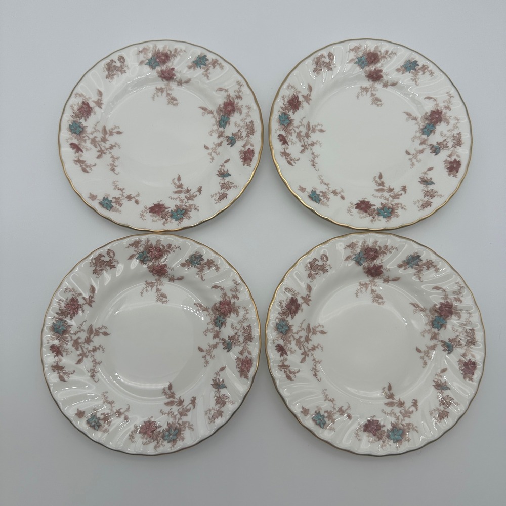 Minton Ancestral S-376 Bread Butter Plates Set of 4 Bone China Floral Gold Trim